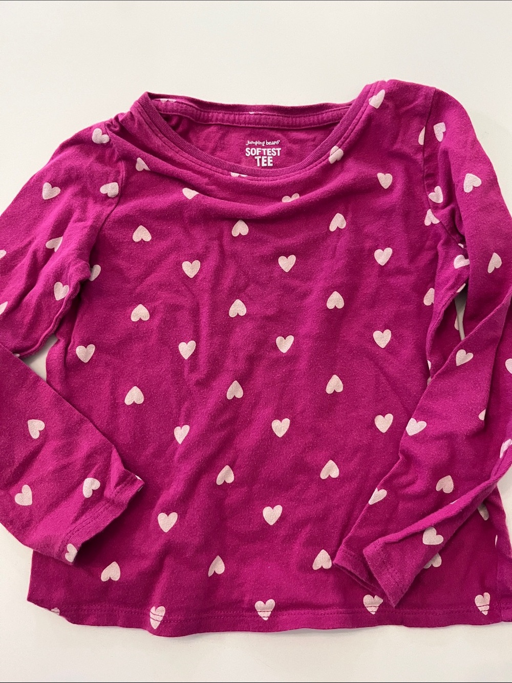 jumping beans Magenta Long-Sleeve Tee with White Heart Print
